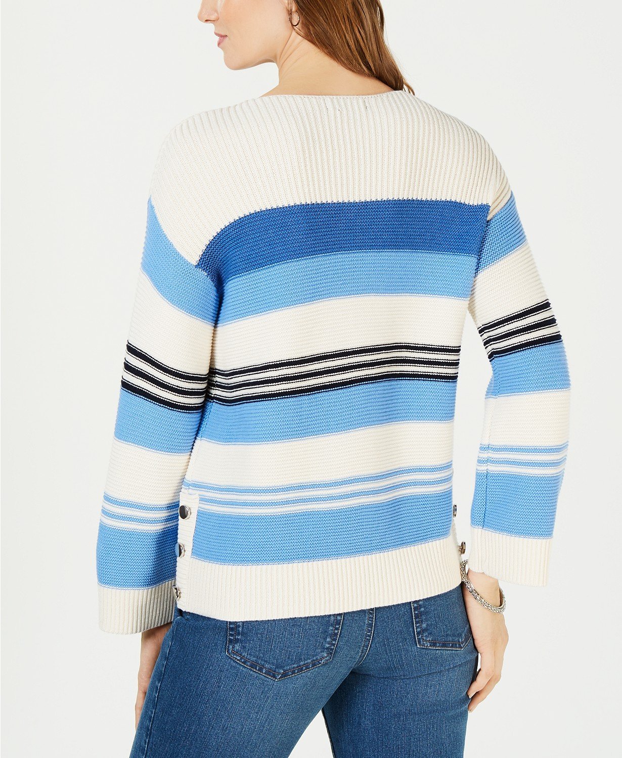 Charter Club Striped Button-Trim Sweater Admiral Navy S - TopLine Fashion Lounge