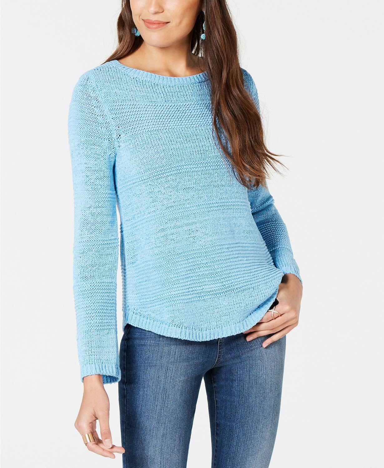 Style Co Mixed-Stitch Crew-Neck Sweater Confetti Combo L